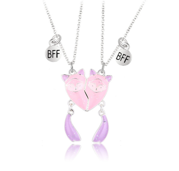 CHILD - Set of 2 Cute Fox Friendship Necklaces - BFF Best Friends Forever - Fantasy - Magnetic Pendant