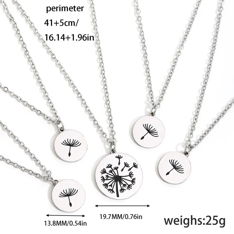 Lot de 2, 3, 4 ou 5 Colliers Maillons - Pissenlits - A partager entre Parents/Enfants - Mère/Père et Filles/Fils - Acier Inoxydable 304