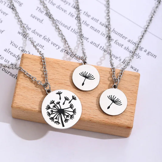 Lot de 2, 3, 4 ou 5 Colliers Maillons - Pissenlits - A partager entre Parents/Enfants - Mère/Père et Filles/Fils - Acier Inoxydable 304