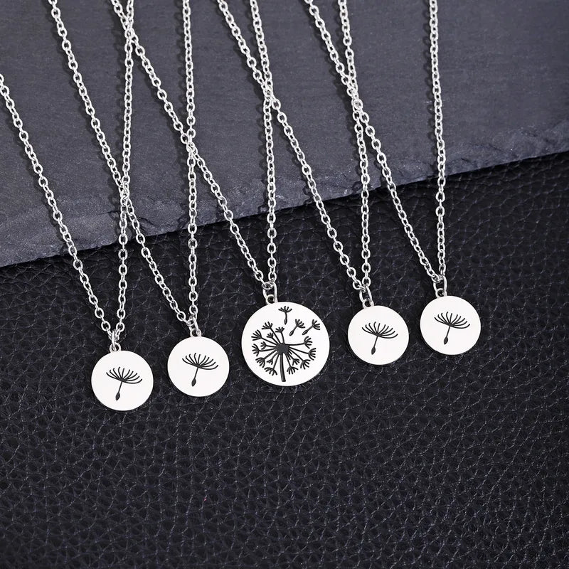 Lot de 2, 3, 4 ou 5 Colliers Maillons - Pissenlits - A partager entre Parents/Enfants - Mère/Père et Filles/Fils - Acier Inoxydable 304