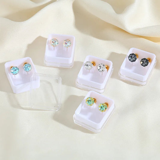 Boucles Oreilles - Diamant Couleurs 6mm - Acier Inoxydable 304 Plaqué Or 18K - Clous d'oreilles