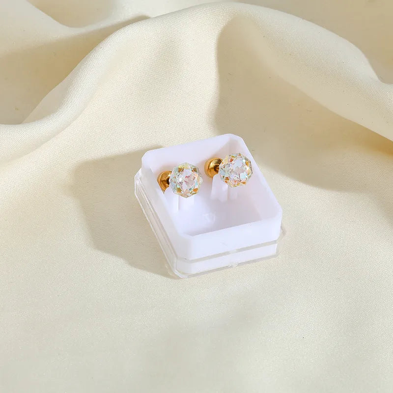 Boucles Oreilles - Diamant Couleurs 6mm - Acier Inoxydable 304 Plaqué Or 18K - Clous d'oreilles
