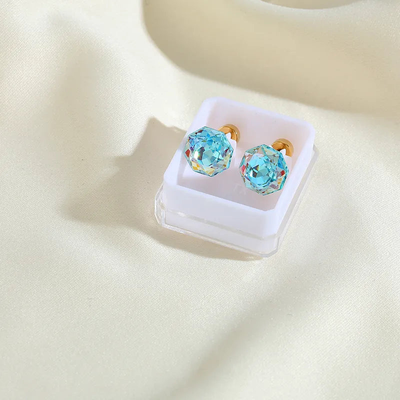 Boucles Oreilles - Diamant Couleurs 8mm - Acier Inoxydable 304 Plaqué Or 18K - Clous d'oreilles