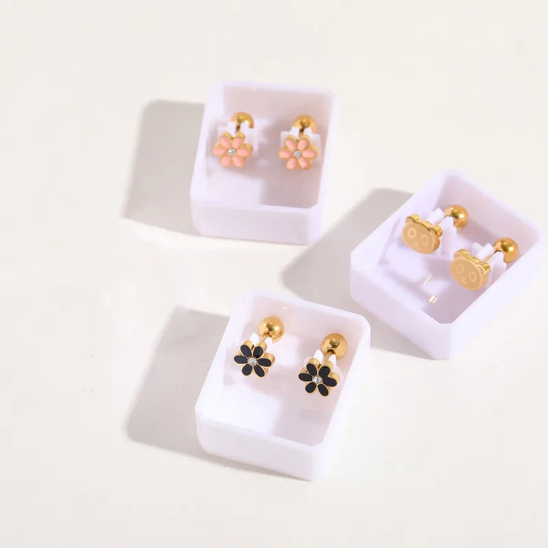 Boucles Oreilles - Panda ou Fleur - Acier Inoxydable 304 Zircon Plaqué Or 18K - Clous d'oreilles
