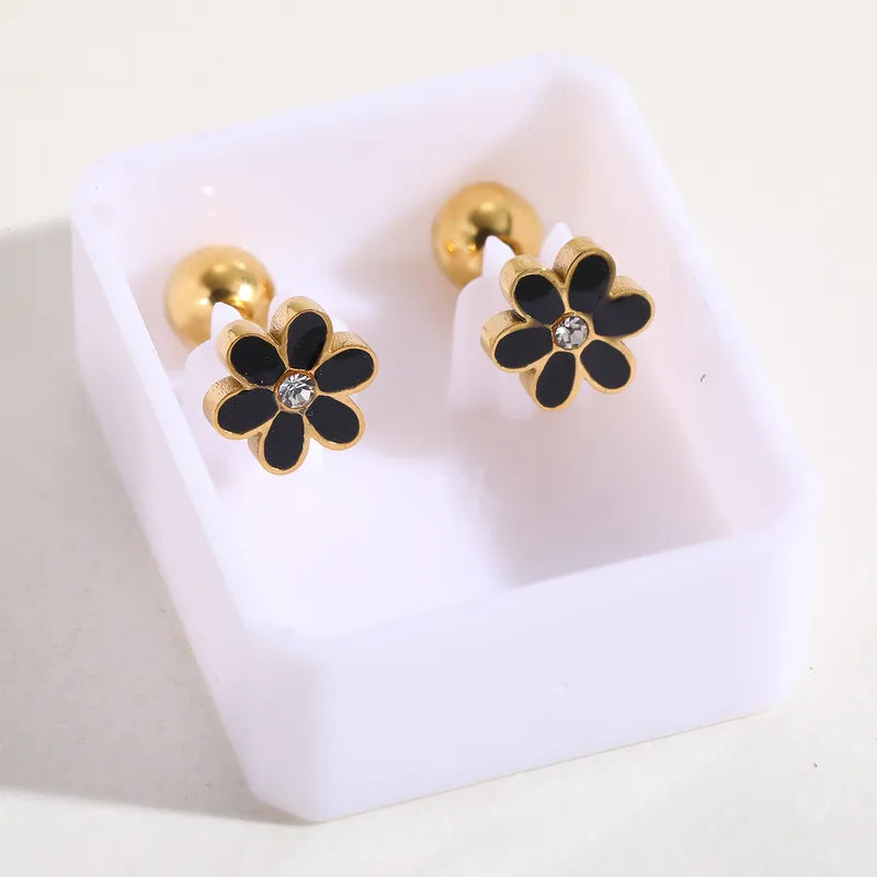 Boucles Oreilles - Panda ou Fleur - Acier Inoxydable 304 Zircon Plaqué Or 18K - Clous d'oreilles