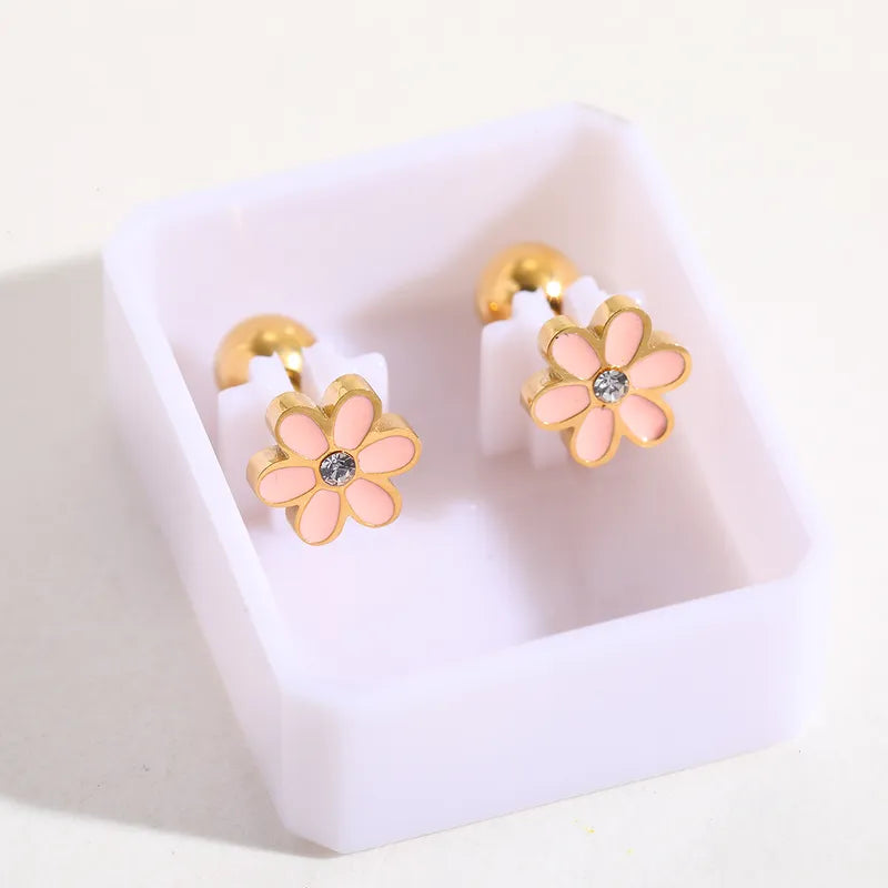 Boucles Oreilles - Panda ou Fleur - Acier Inoxydable 304 Zircon Plaqué Or 18K - Clous d'oreilles