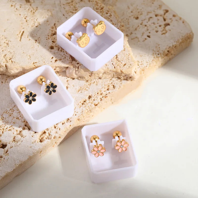 Boucles Oreilles - Panda ou Fleur - Acier Inoxydable 304 Zircon Plaqué Or 18K - Clous d'oreilles