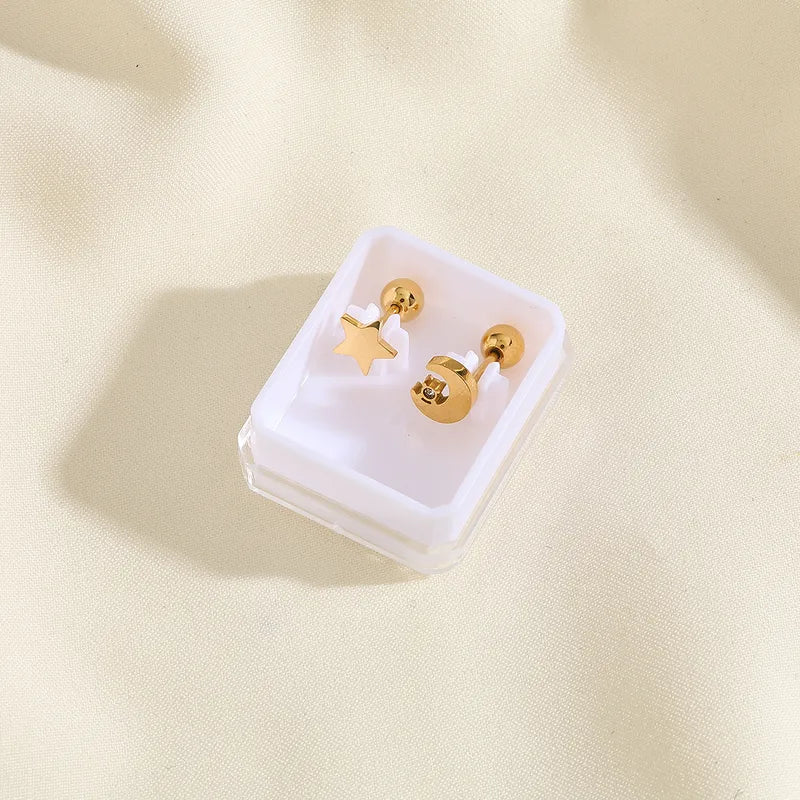 Boucles Oreilles - Gourde Lapin ou Lune Soleil - Acier Inoxydable 304 Zircon Plaqué Or 18K - Clous d'oreilles