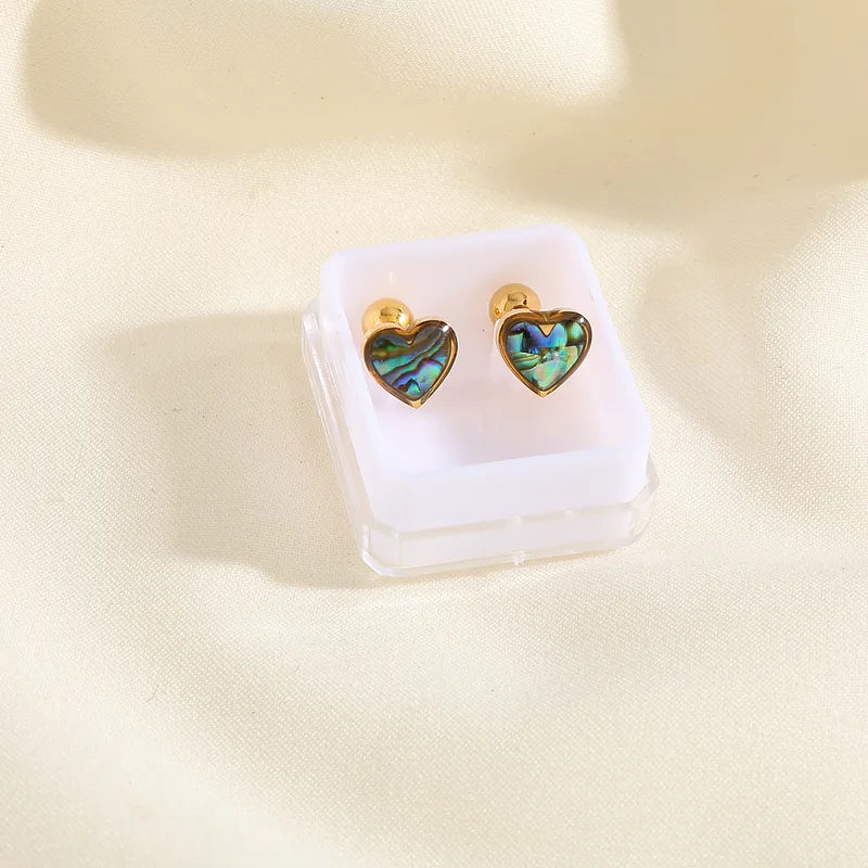 Boucles Oreilles - Coquille d'Ormeau - Acier Inoxydable 304 Zircon Plaqué Or 18K - Clous d'oreilles