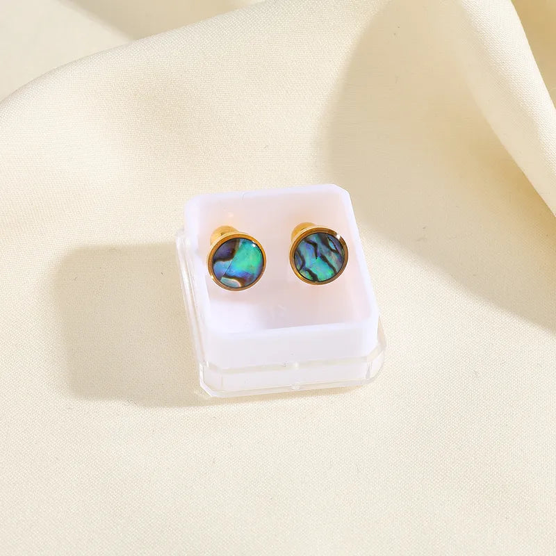 Boucles Oreilles - Coquille d'Ormeau - Acier Inoxydable 304 Zircon Plaqué Or 18K - Clous d'oreilles