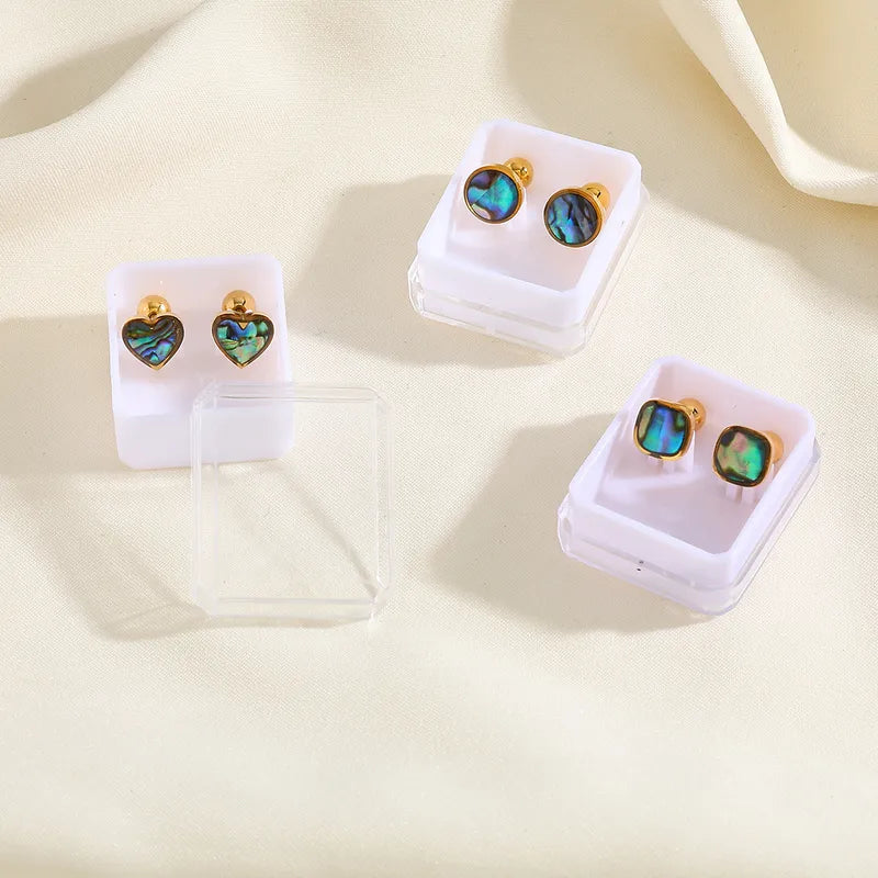 Boucles Oreilles - Coquille d'Ormeau - Acier Inoxydable 304 Zircon Plaqué Or 18K - Clous d'oreilles
