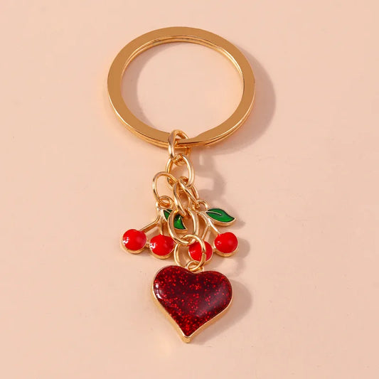 Porte Clés - Coeur Cerises - Métal - Pendentif Sac Kawaii Mignon