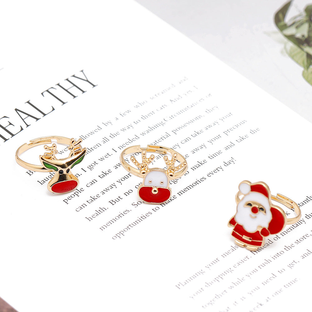 Bague Noël - Taille Ajustable pour Adulte - Père Noel Sapin Bonhomme Neige Etoile Renne Botte