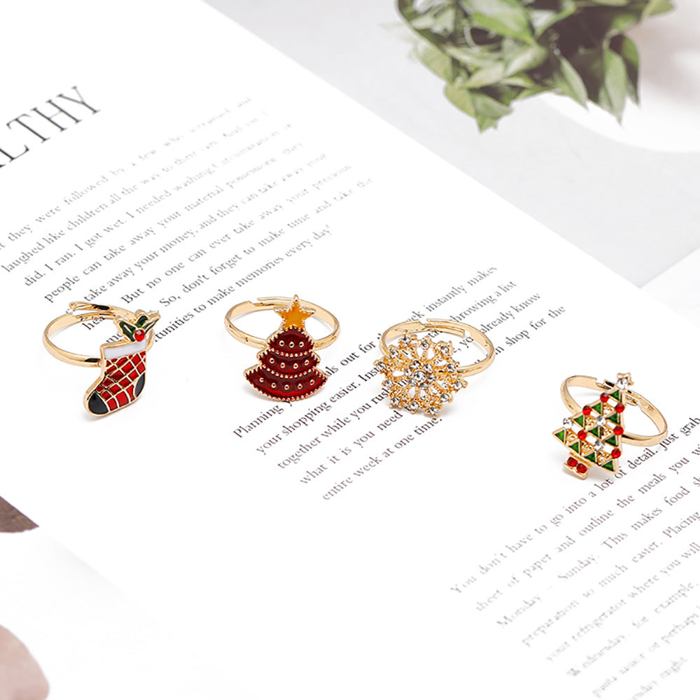 Bague Noël - Taille Ajustable pour Adulte - Père Noel Sapin Bonhomme Neige Etoile Renne Botte