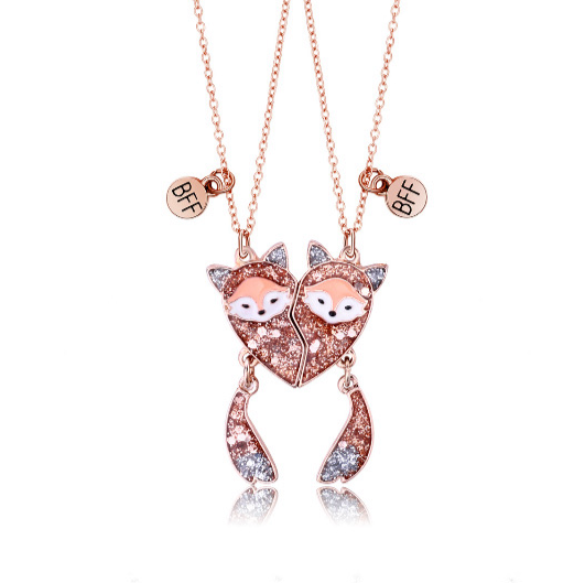 CHILD - Set of 2 Cute Fox Friendship Necklaces - BFF Best Friends Forever - Fantasy - Magnetic Pendant