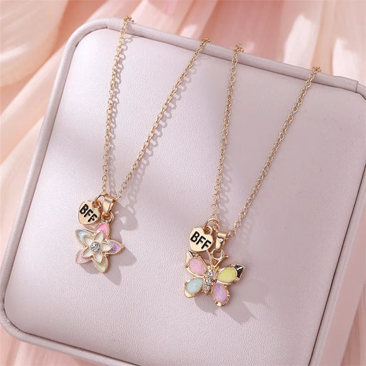 Lot de 2 Colliers D'amitié - Fleur Papillon - BFF - Best Friends Forever