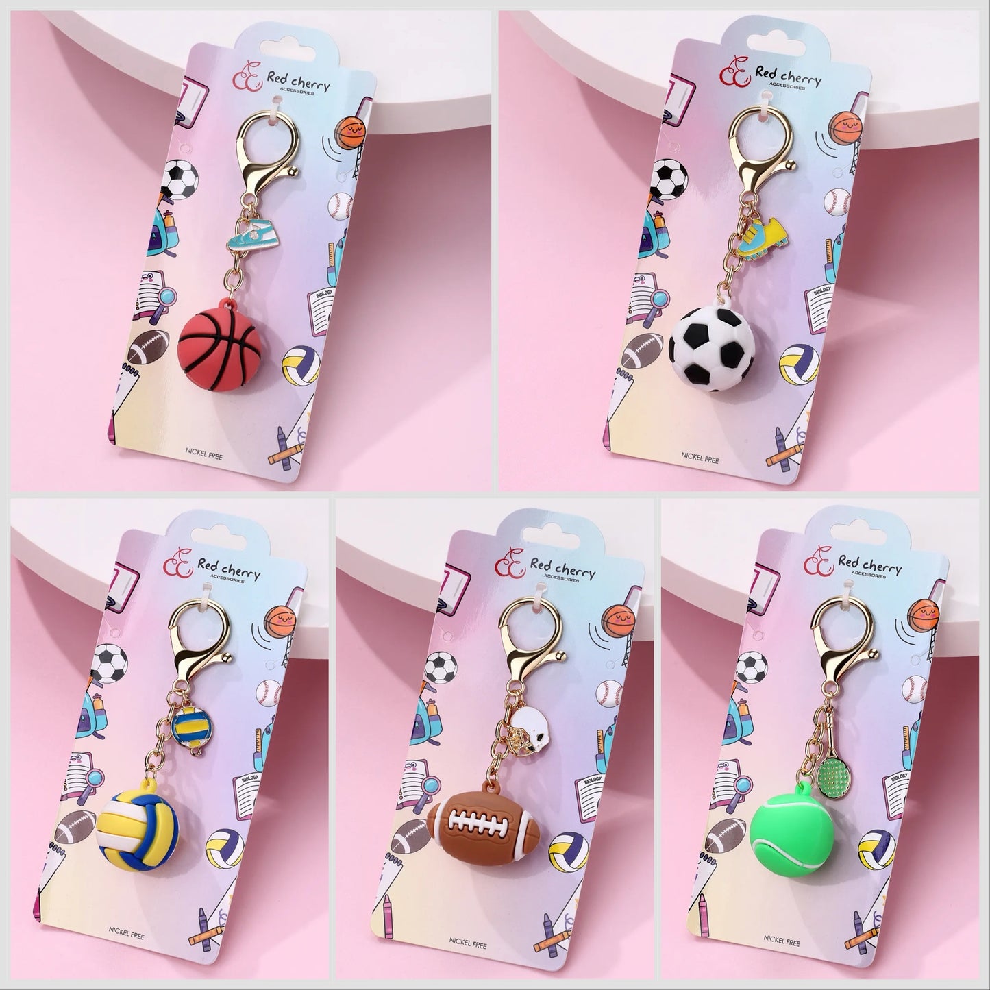 Porte Clés avec Carte - Ballons de Sport - Silicone - Pendentif Sac Kawaii Mignon Fun