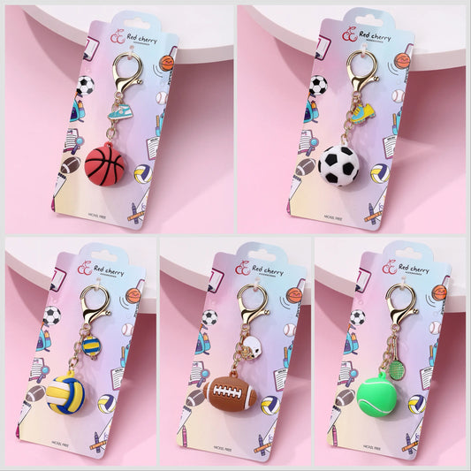 Porte Clés avec Carte - Ballons de Sport - Silicone - Pendentif Sac Kawaii Mignon Fun