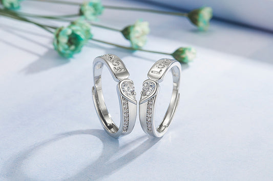 Lot de 2 Anneaux Réglable pour Adultes - Bagues - Coeur Strass Love Forever - BFF - Best Friends Forever - Couple Amoureux Amitié