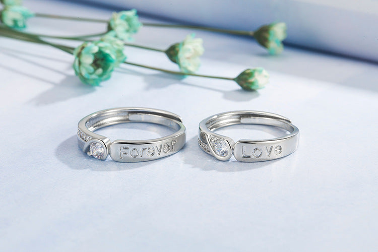 Lot de 2 Anneaux Réglable pour Adultes - Bagues - Coeur Strass Love Forever - BFF - Best Friends Forever - Couple Amoureux Amitié