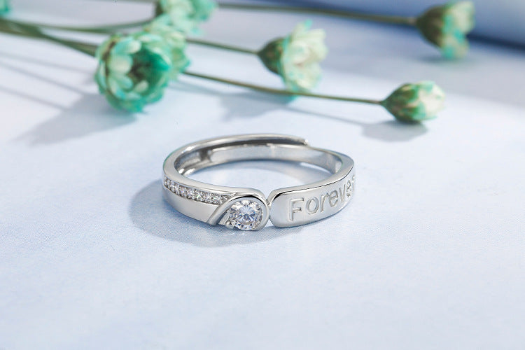 Lot de 2 Anneaux Réglable pour Adultes - Bagues - Coeur Strass Love Forever - BFF - Best Friends Forever - Couple Amoureux Amitié