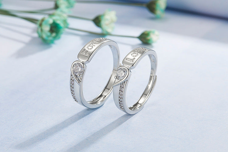 Lot de 2 Anneaux Réglable pour Adultes - Bagues - Coeur Strass Love Forever - BFF - Best Friends Forever - Couple Amoureux Amitié