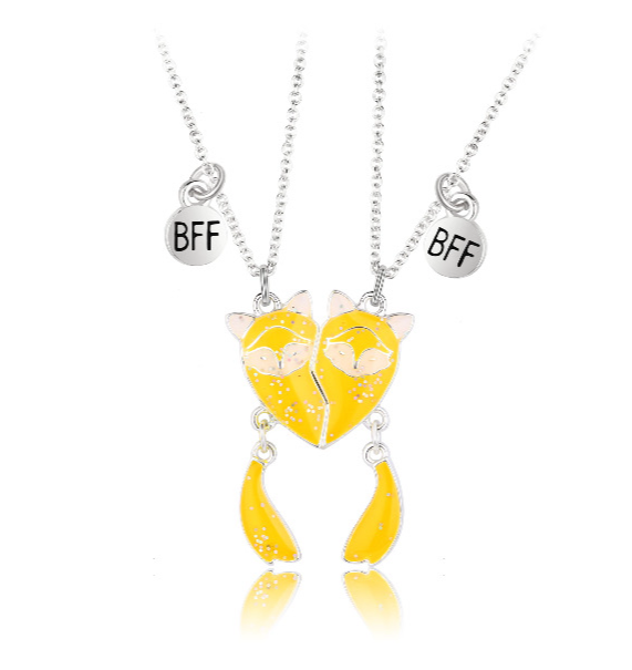 CHILD - Set of 2 Cute Fox Friendship Necklaces - BFF Best Friends Forever - Fantasy - Magnetic Pendant