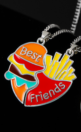 Lot de 2 Colliers D'amitié - Hamburger Frites à Partager - BFF - Best Friends Forever - Amoureux Meilleurs Amis Couple Amitié
