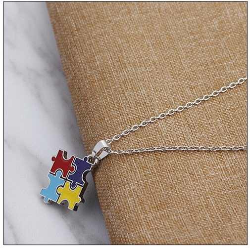 Collier Pendentif Puzzle 4 Pièces - Couleurs - Mignon - Alliage Cuivre