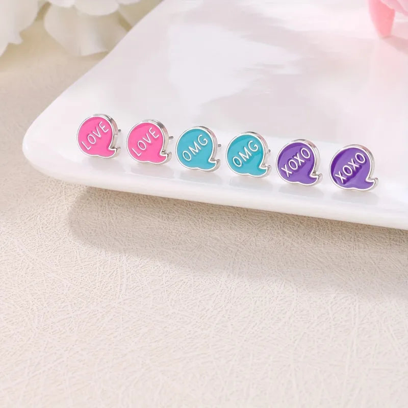 Ensemble de 3 Paires de Boucles Oreilles - OMG Love XoXo - Alliage de Zinc
