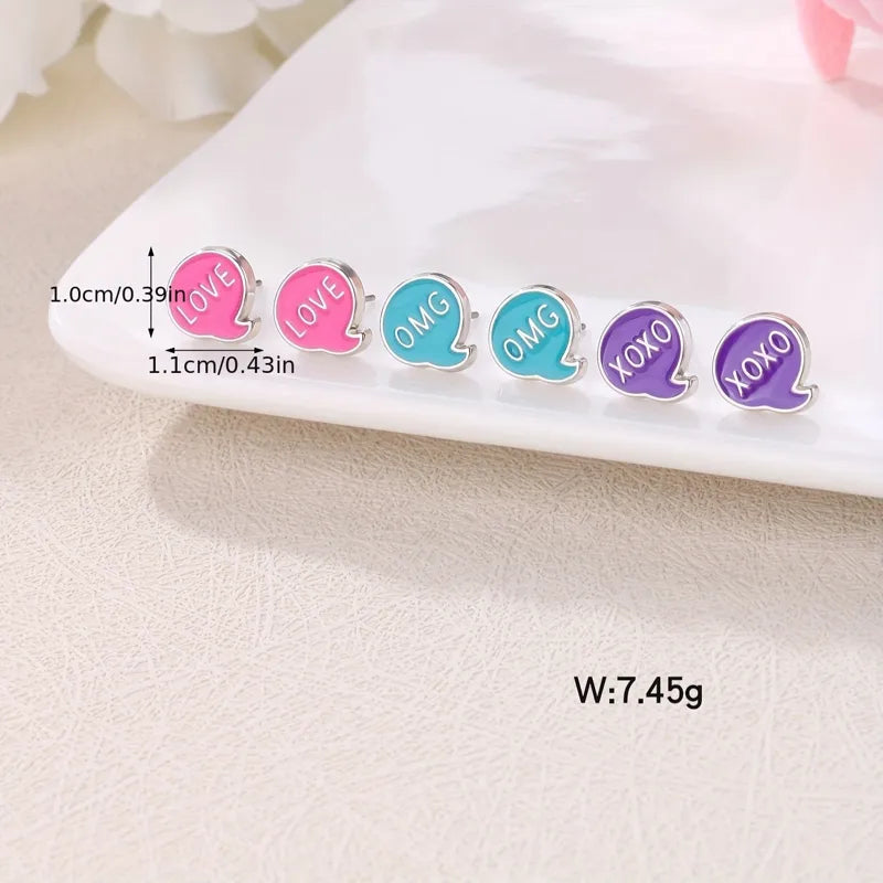 Ensemble de 3 Paires de Boucles Oreilles - OMG Love XoXo - Alliage de Zinc