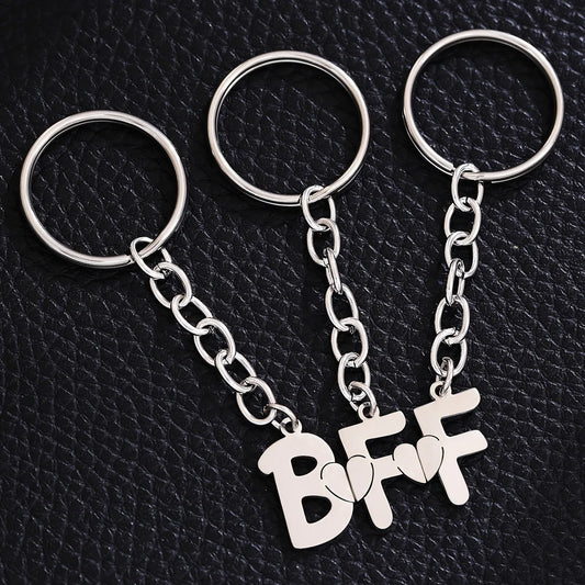 Porte Clés - BFF par 3 - Acier Inoxydable - A Partager - Meilleurs Amis - Pendentif Sac - BFF - Best Friends