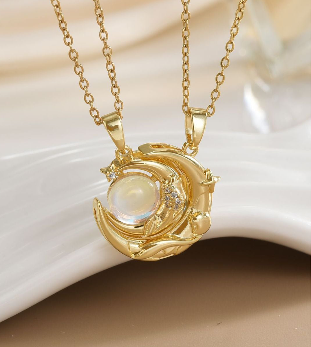 Lot de 2 Colliers D'amitié Avec Carte - Grande Lune et Petite Lune - BFF - Best Friends Forever - Pendentif Aimanté - Colliers à partager - Acier Inoxydable Résine