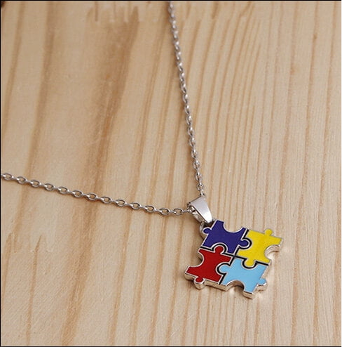 Collier Pendentif Puzzle 4 Pièces - Couleurs - Mignon - Alliage Cuivre