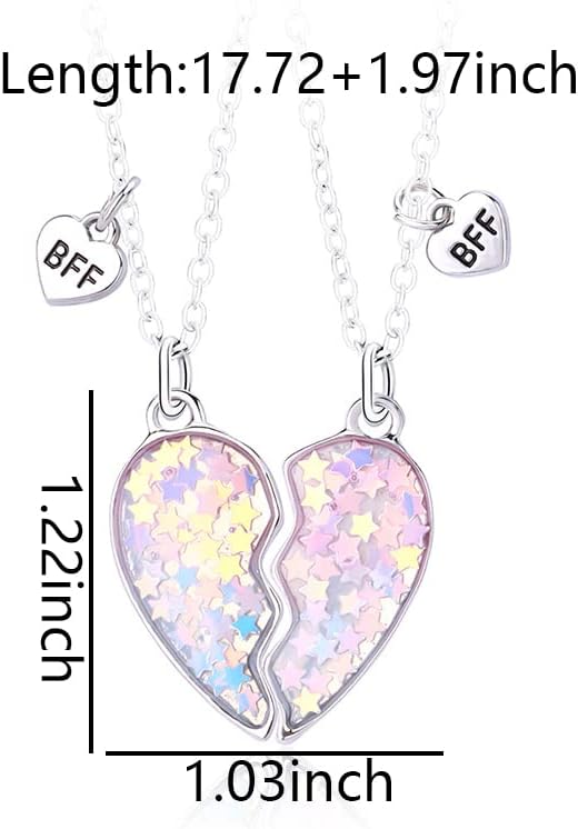 Lot de 2 Colliers D'amitié - Coeur Paillettes Etoilées - BFF - Best Friends Forever - Amitié - Pendentif Chaîne Argenté