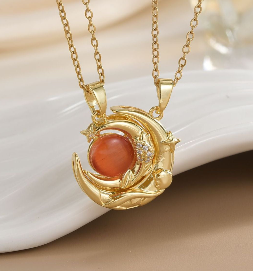 Lot de 2 Colliers D'amitié Avec Carte - Grande Lune et Petite Lune - BFF - Best Friends Forever - Pendentif Aimanté - Colliers à partager - Acier Inoxydable Résine