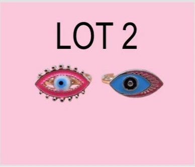 LOT de 2 Bagues Réglables pour Enfants - Oeil - Mauvais Oeil