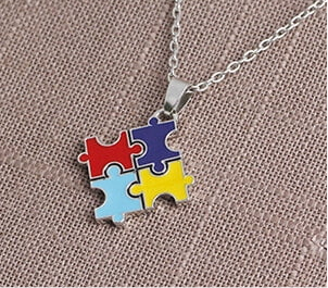 Collier Pendentif Puzzle 4 Pièces - Couleurs - Mignon - Alliage Cuivre