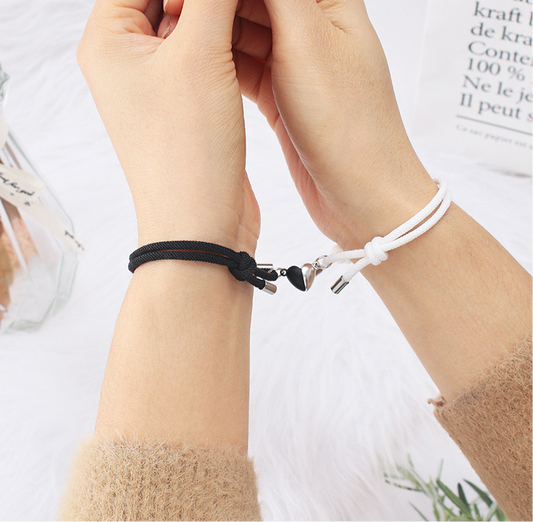 Lot de 2 Bracelets D'amitié Cordon Réglable - Cœur Aimanté - BFF - Best Friends Forever - Fantaisie - Amoureux Couple Amitié