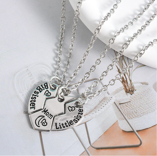Lot de 3 Colliers Coeur - Mère Filles - Famille Parents Enfant Maman Soeur Filles - Pendentif Coeur Puzzle