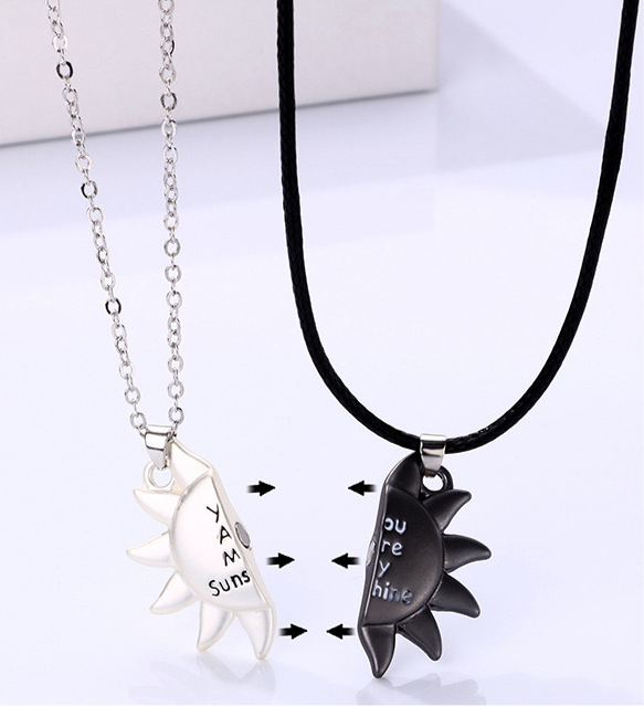 Set of 2 Chains Friendship Necklaces Sun You Are My Sunshine - BFF Best Friends Forever - Fantasy - Magnetized Couple Lovers Pendant