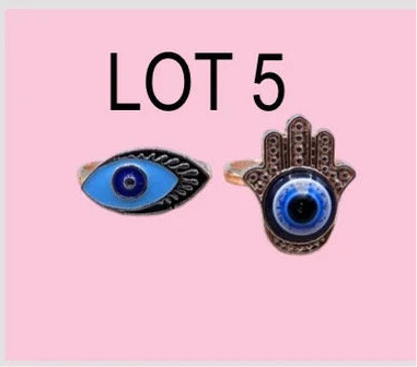 LOT de 2 Bagues Réglables pour Enfants - Oeil - Mauvais Oeil