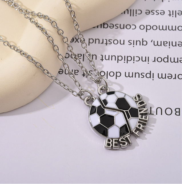 Lot de 2 Colliers D'amitié - Ballon de Football - BFF - Best Friends Forever - Fantaisie - Pendentif et Chaine Argenté - Amitié