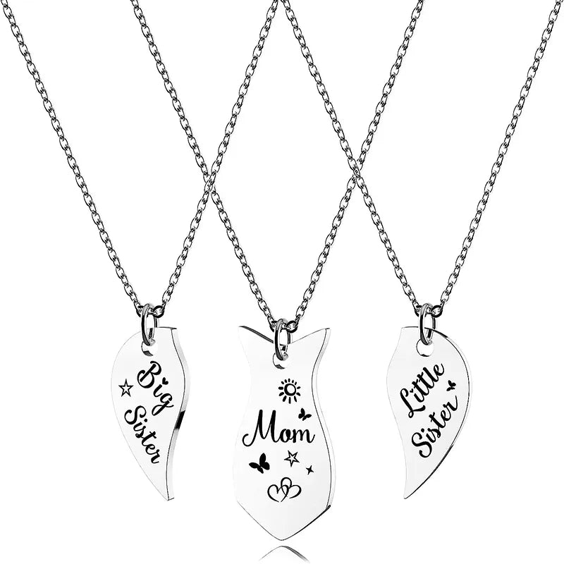 Lot de 3 Colliers Coeur - Mère Filles Fils - Famille Parents Enfant Maman Soeur Frère - Pendentif Coeur