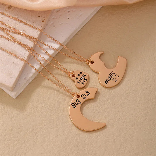 Lot de 3 Colliers - Soeurs - Ainée Cadette Benjamine - Famille Enfant Soeur Filles - Fantaisie - Pendentif Coeur Puzzle - Acier Inoxydable Plaqué Or