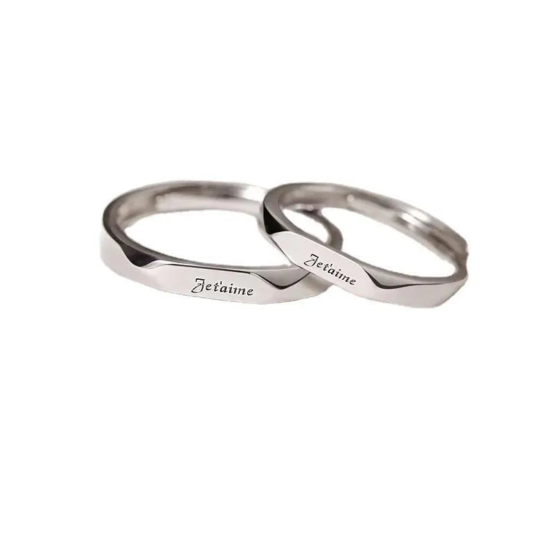 Lot de 2 Anneaux Réglable pour Adultes - Bagues - Je t'aime - Couple Amoureux Amitié Argent Sterling 925