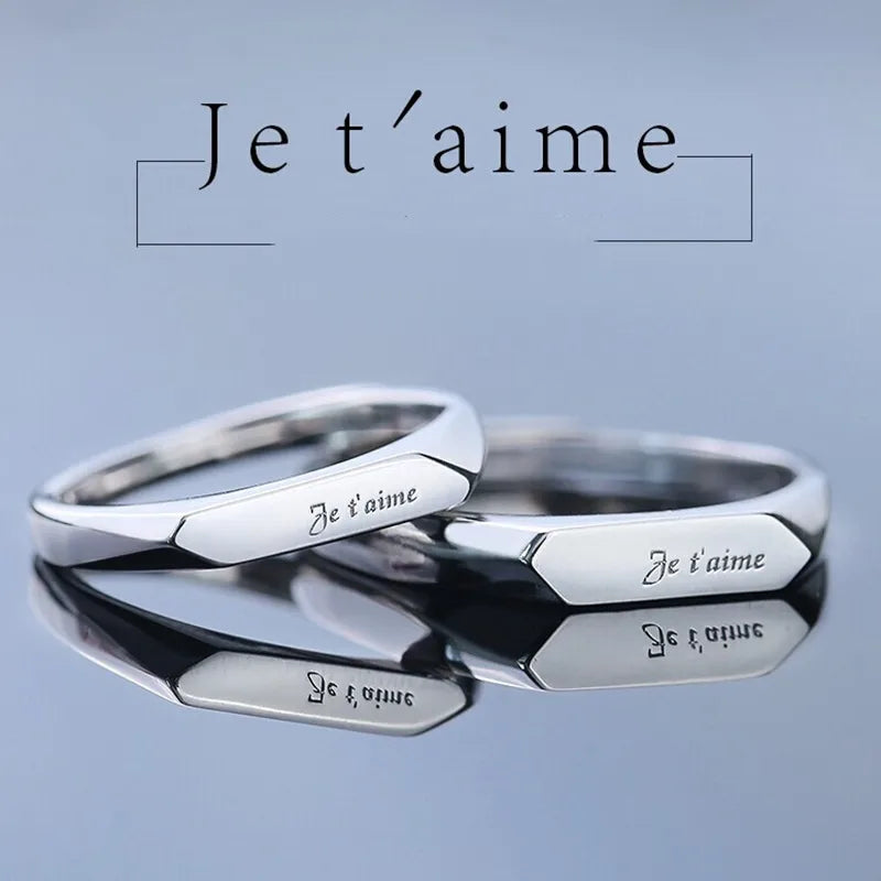 Lot de 2 Anneaux Réglable pour Adultes - Bagues - Je t'aime - Couple Amoureux Amitié Argent Sterling 925