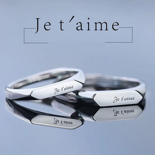 Lot de 2 Anneaux Réglable pour Adultes - Bagues - Je t'aime - Couple Amoureux Amitié Argent Sterling 925
