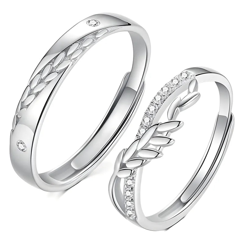 Lot de 2 Anneaux Réglable pour Adultes - Bagues - Epi de Blé - BFF - Best Friends Forever - Couple Amoureux Amitié - Acier Inoxydable