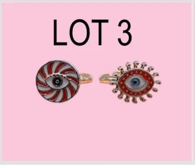 LOT de 2 Bagues Réglables pour Enfants - Oeil - Mauvais Oeil